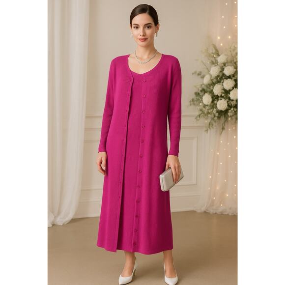 Linda Allard Ellen Tracy 90s 2pc Wool/Silk Dress w/Cardigan Polished Ensemble - Picture 1 of 11